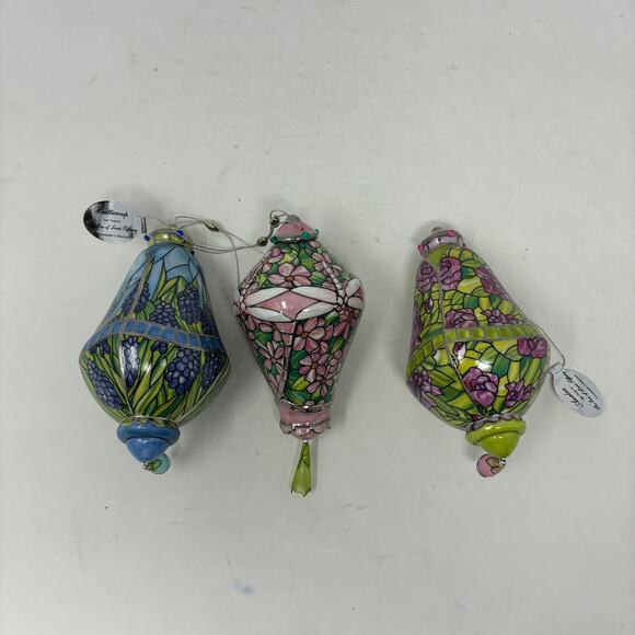 Bradford Editions Era of Louis Tiffany Heirloom Porcelain Ornaments #9 set of 3 - Picture 1 of 7